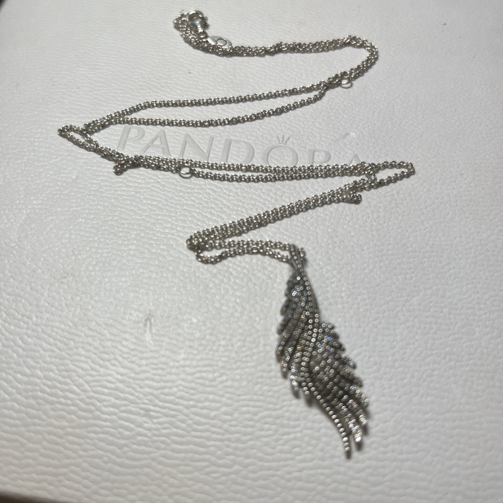Genuine Pandora Silver Majestic Feathers Pendant Necklace 70cm