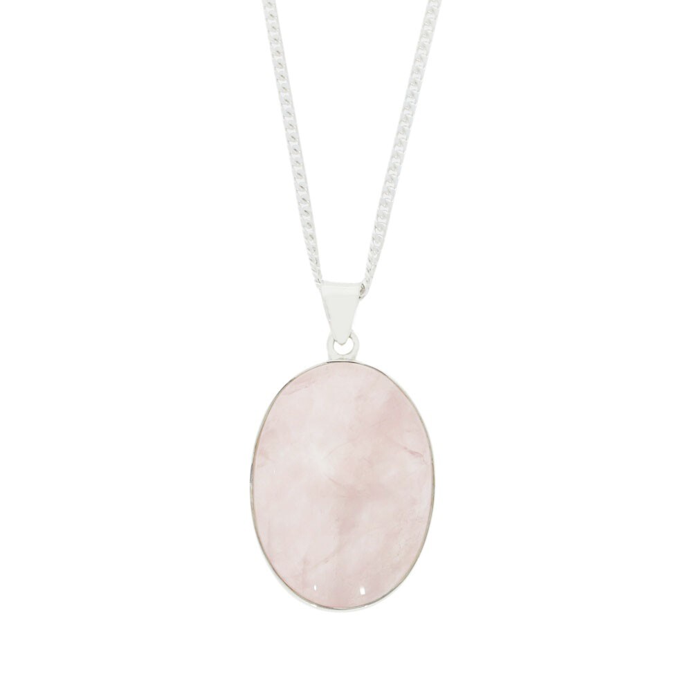 Rose Quartz Oval Shape Pendant & Chain Sterling Silver DM025
