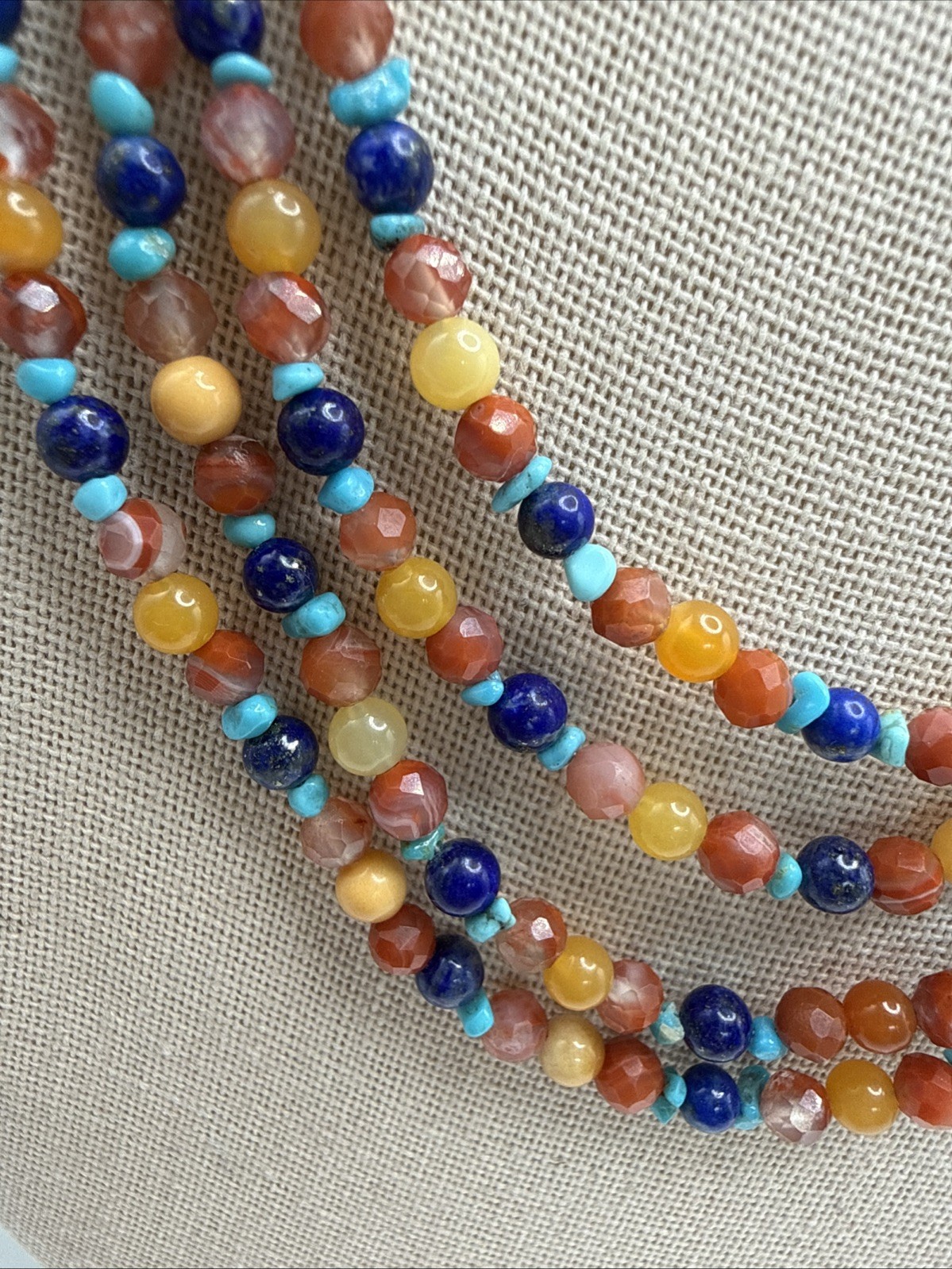 Jay King 4 Strand Picante Agate 4mm Multi Gemstone Sterling Silver Necklace