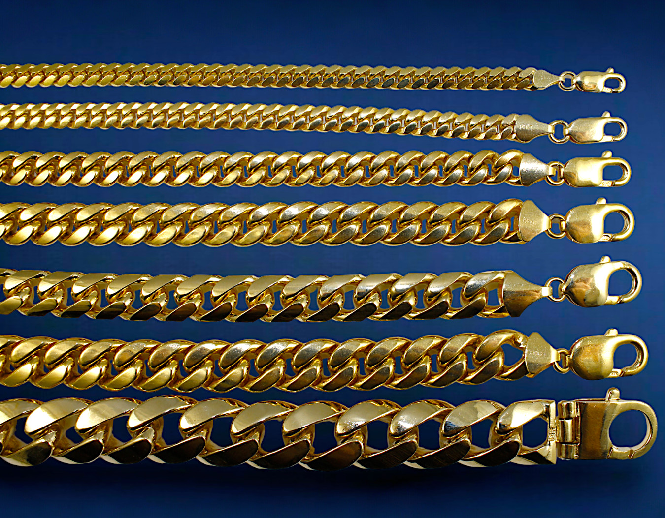 14K Yellow Gold SOLID Miami Cuban Bracelet Chain Real Gold Lobster 2mm-12mm 7-9″