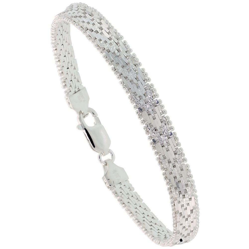 925 Sterling Silver 7-Row Flexible Italian Riccio Bracelet 6mm 8″ to 18″