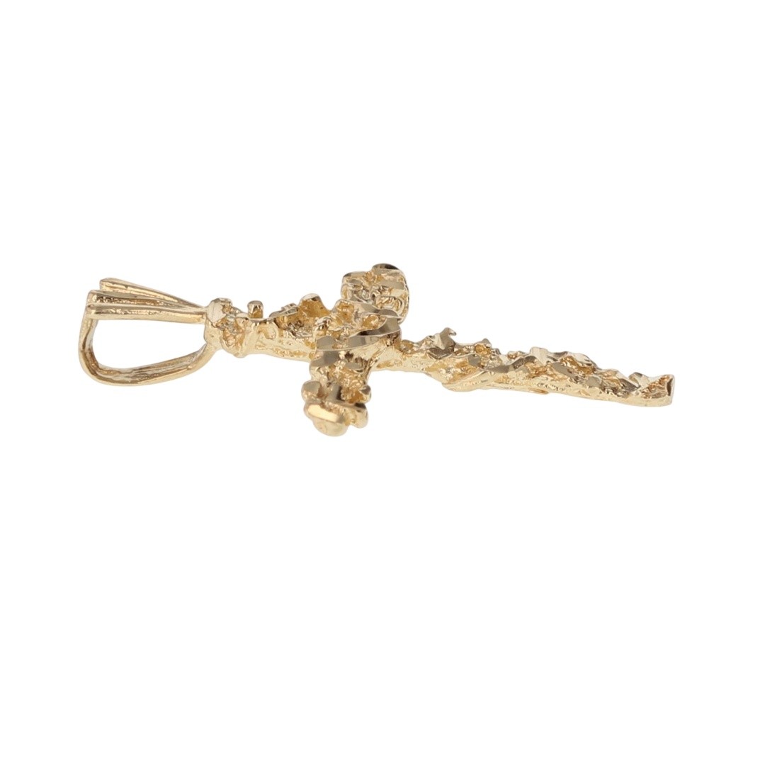 1″ Religious Cross Nugget Pendant without Chain 14k Yellow Gold 1.53 Grams