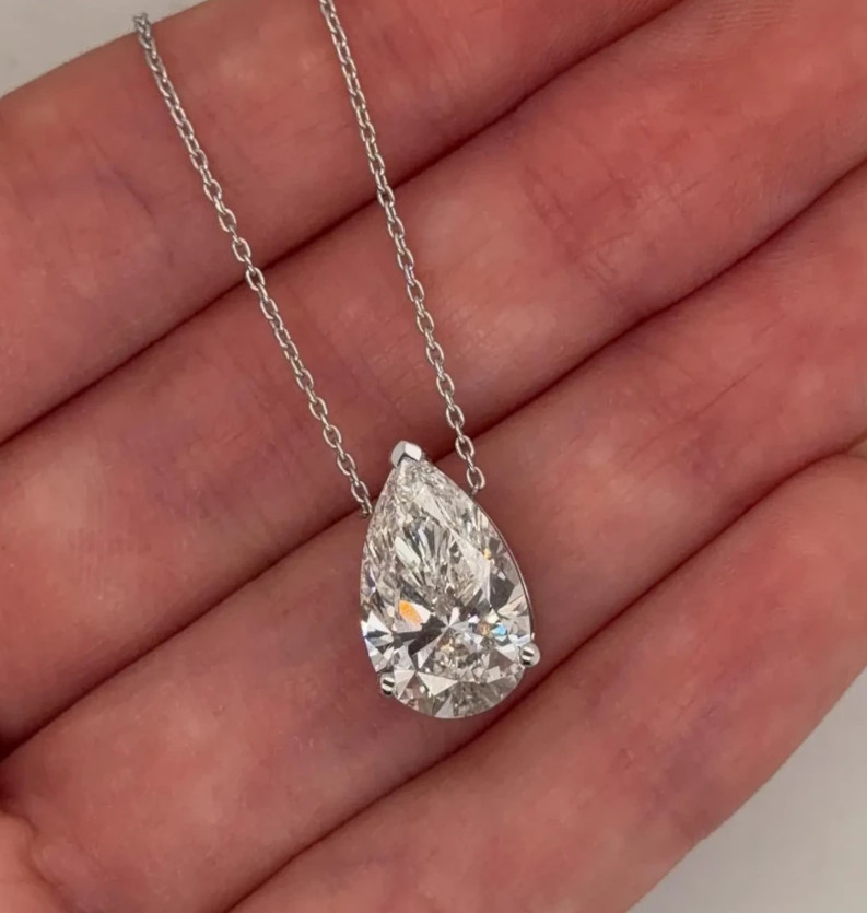 IGI Pear-Cut 5.00Ct EF/VS1 Lab Grown Diamond Necklace& Pendant 14k White Gold