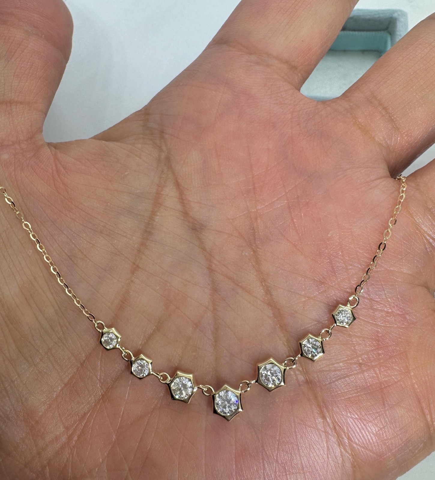 1.00Ct Round Cut Moissanite Bar Layering Adjustable Chain 14K Yellow Gold Plated