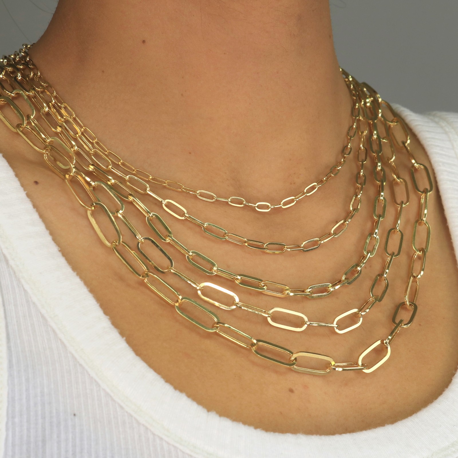 14k Yellow Gold Paperclip 3mm-7mm Chain Elongated Cable Bracelet Necklace 7″-24″