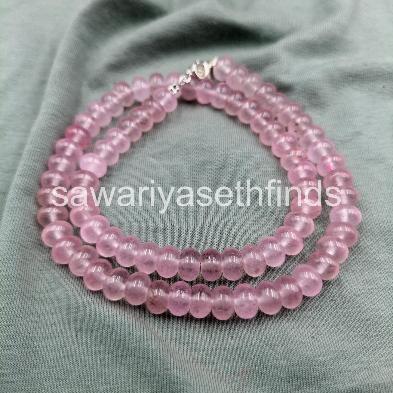 Handmade Rose Quartz Rondelle Beaded Necklace, 8mm Pink Gemstone Jewelry