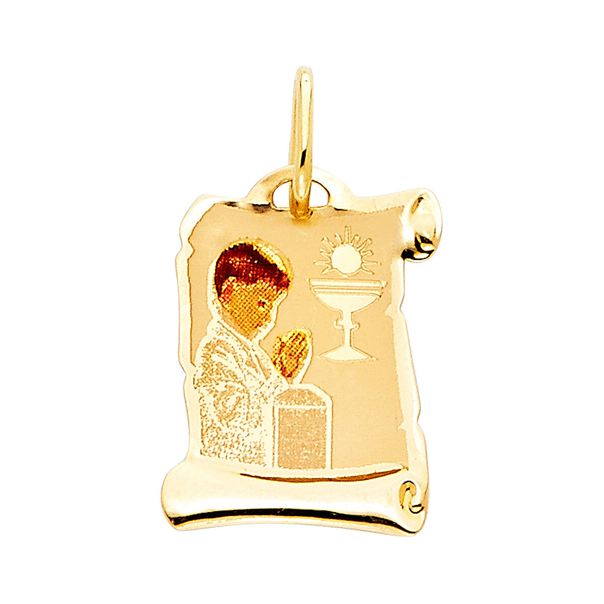 Gold 14K Yellow Gold First Communion Picture Pendant Boy