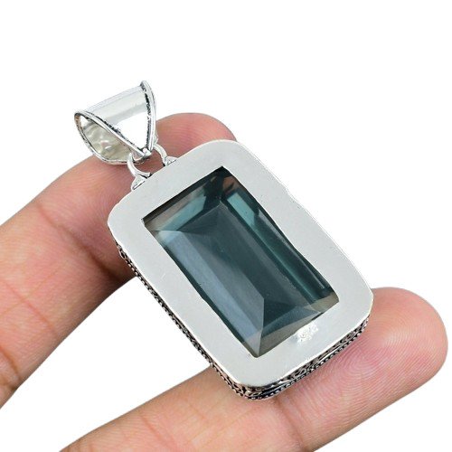 Blue Apatite Gemstone Handmade 925 Sterling Silver Jewelry Wedding Gift Pendant