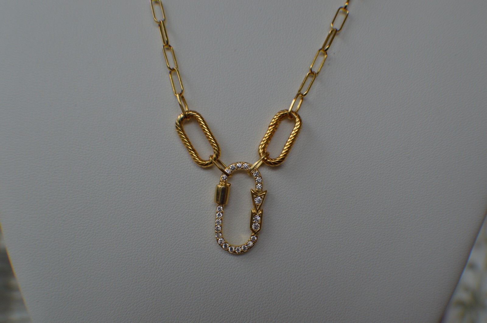 0.67ct Moissanite Paper Clip 18″ Chain in 14K Yellow Gold Plated Over Silver