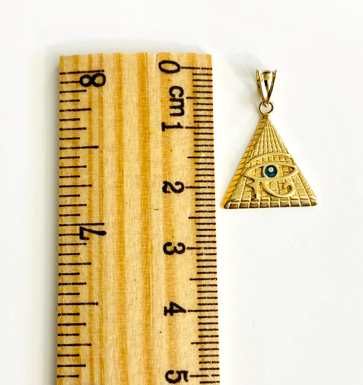 14k Solid Gold Eye of Horus Egyptian Pyramid 23mm x 16mm Pyramid Pendant- PT2800