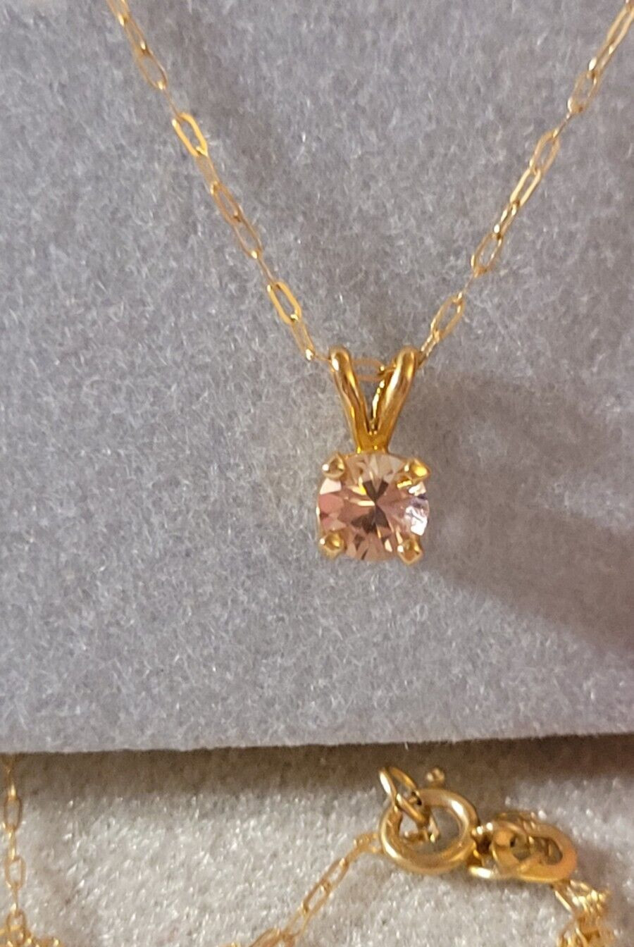 14k Yellow Gold NATURAL PINK TOURMALINE Pendant w 18″ Cable Chain Approx .24 ct