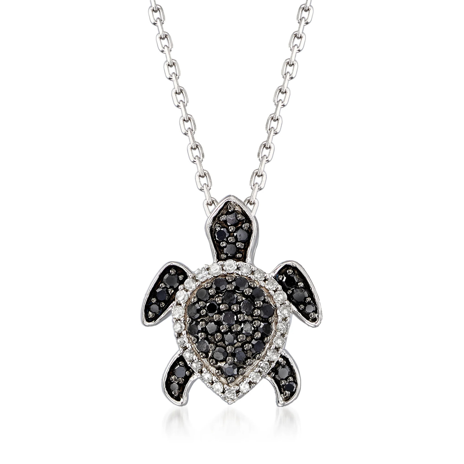 Ross-Simons Blck & White Diamond Turtle Ncklc in Silver 16 inches