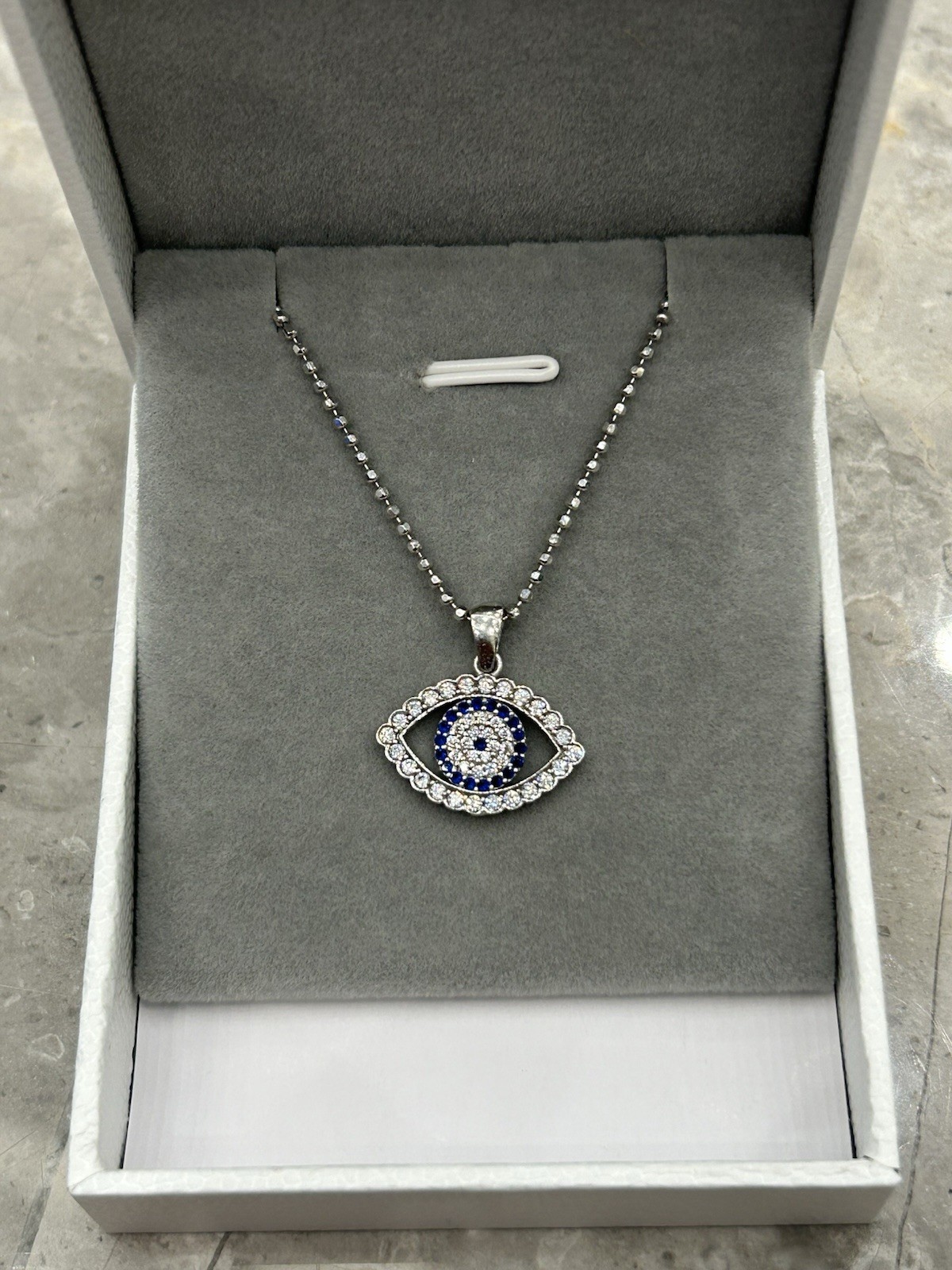 925 Sterling Silver Evil Eye Pendant Necklace With Italian Bead Chain For Women