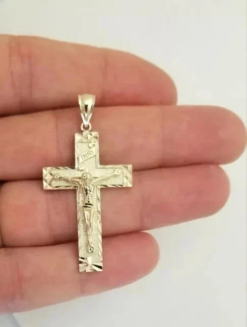 Religion Diamond Cut Jesus INRI Cross Crucifix Pendant 14K Yellow Gold Plated