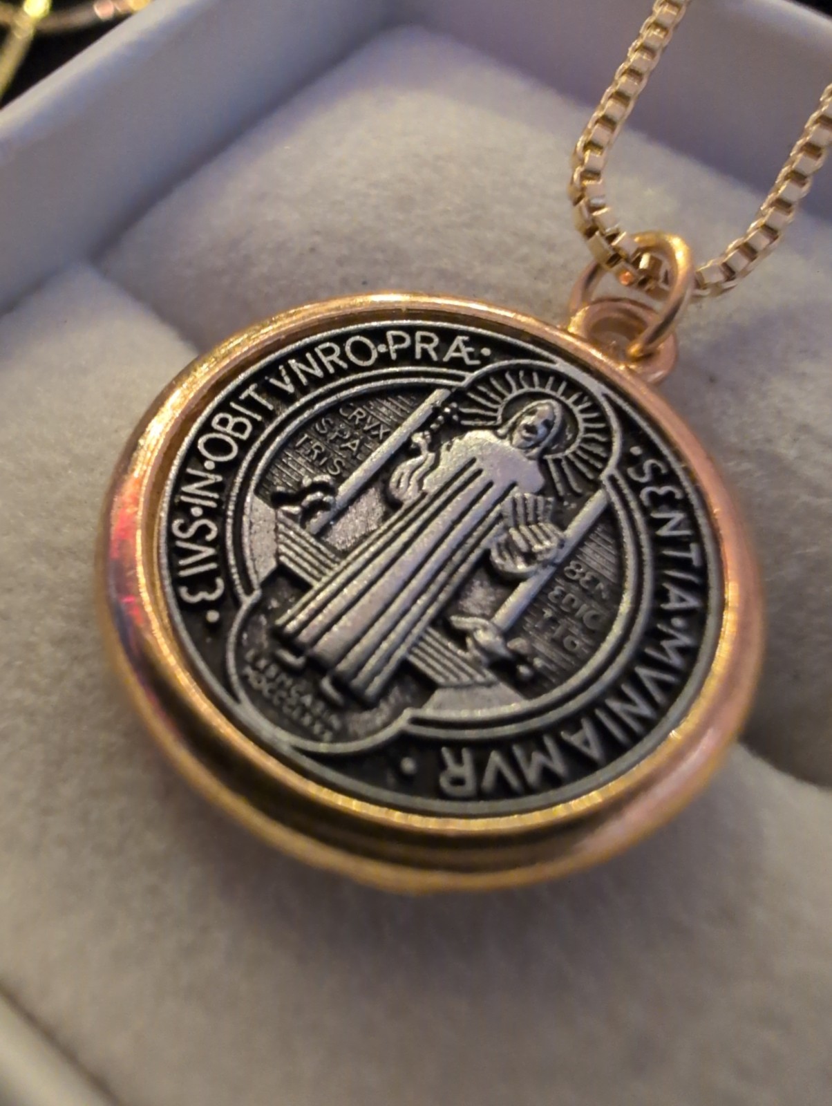 Starline 925 St Benedict’s Medallion 18 Kt Gold Rimmed With 18 GF Necklace