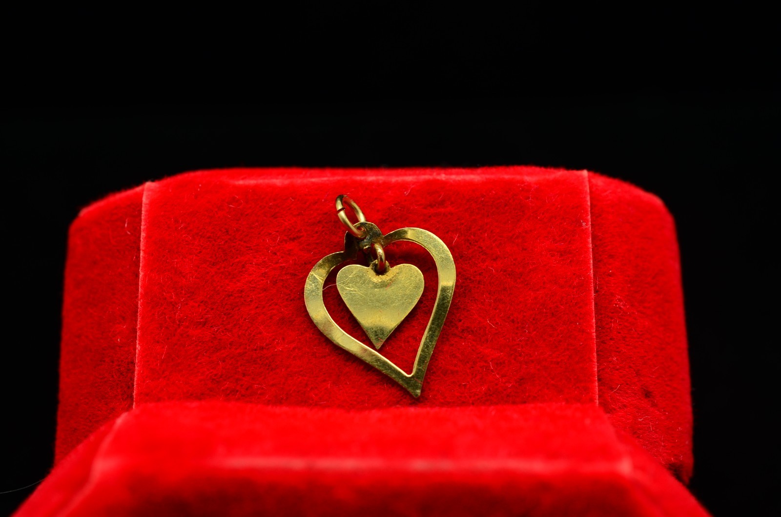 10K Yellow Gold Open Heart w/ Dangling Heart Pendant Charm -Tiny & Lightweight