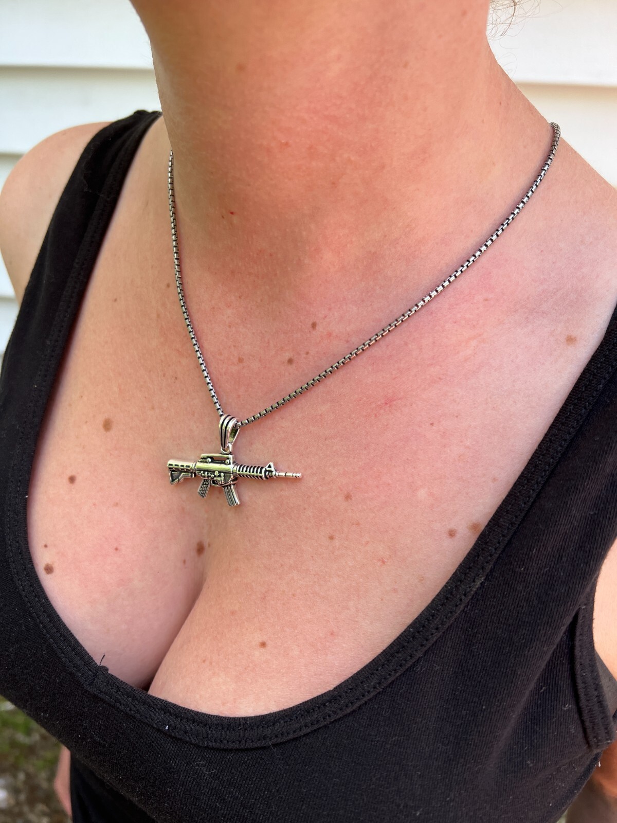 Real 925 Silver / 14k Gold Plated AR Gun Rifle Pendant Necklace Military Charm