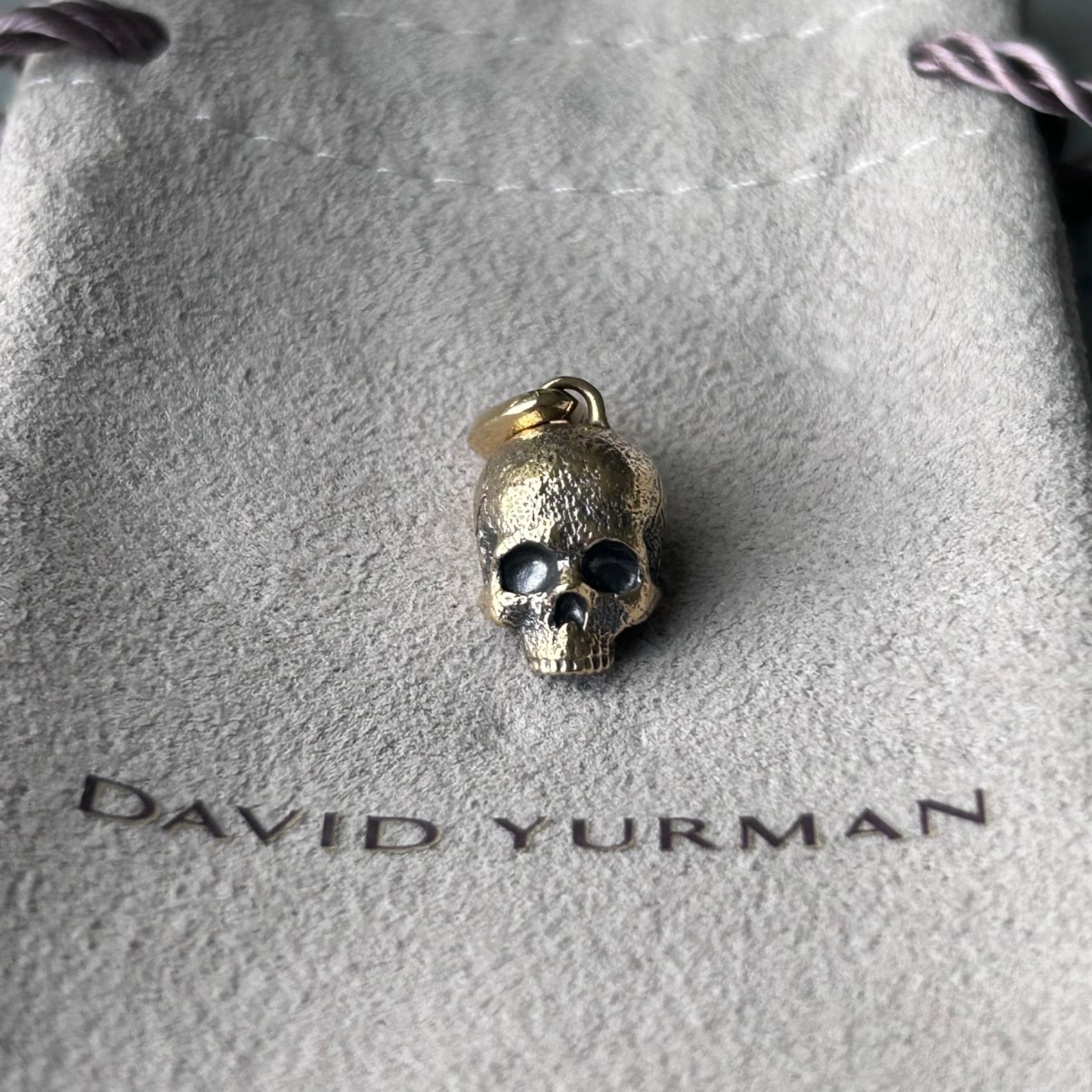 David Yurman 18K Yellow Gold Memento Mori Skull Amulet 16mm