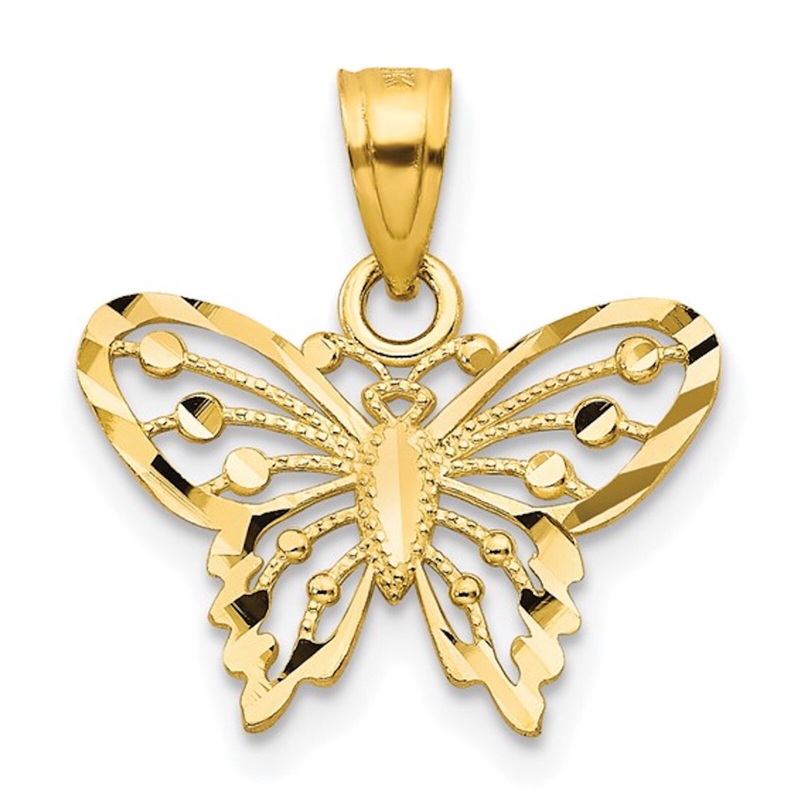 14k Solid Gold Diamond Cut Butterfly Charm Small 16mm Pendant – PT1749
