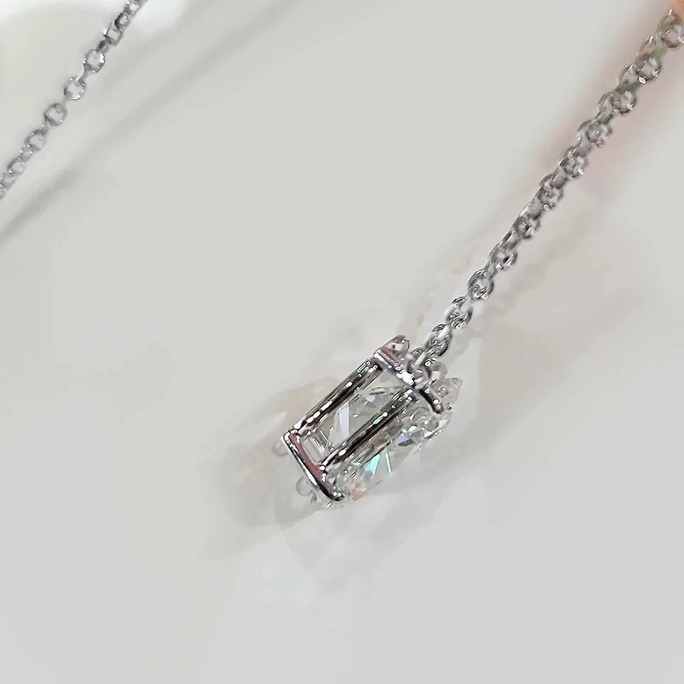 3Ct Oval-Cut VVS1 Moissanite Solitaire Pendant Necklace 14K White Gold Plated