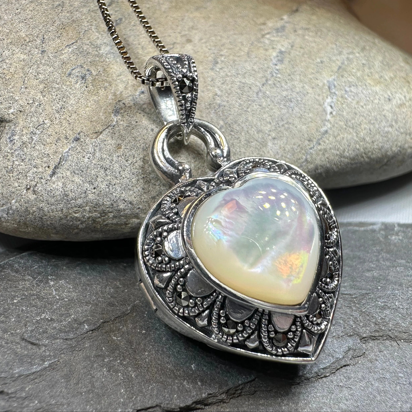 Locket Heart Marcasite Necklace in Sterling silver