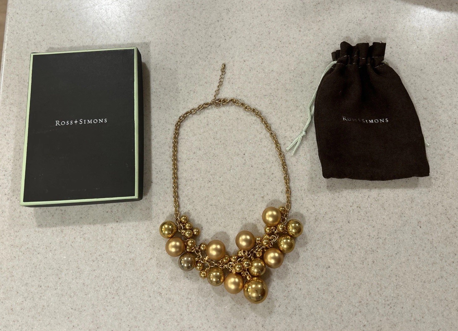 Ross Simons Base MTL Shiny & Satin Clustered Bead Necklace With Box And Bag