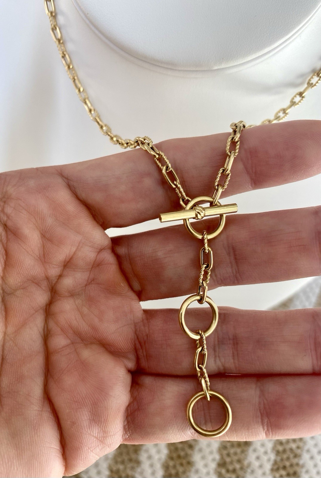 David Yurman 18K Gold Madison Necklace 3mm 17” Toggle 3 Ring Amulet Holder $4400