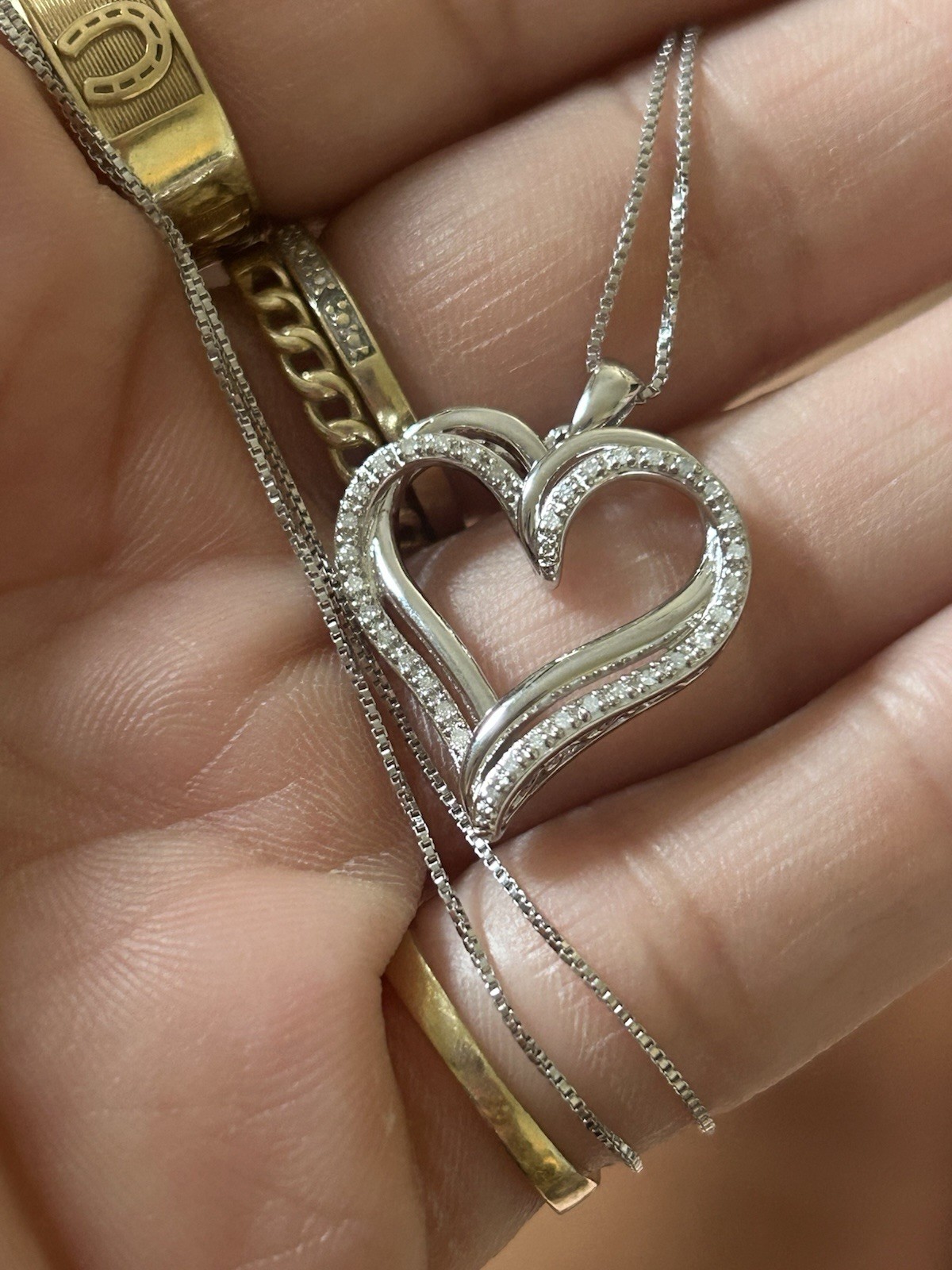 Sterling Silver Diamond Heart Pendant On An 18 Inch 925 Box Chain