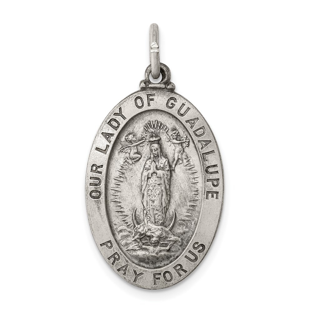 Sterling Silver Antiqued Our Lady of Guadalupe Medal Pendant 2.75gm L-31 mm