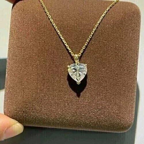 2CT Heart Cut Lab-Created Diamond 14K Yellow Gold Plated Solitaire Pendant Women