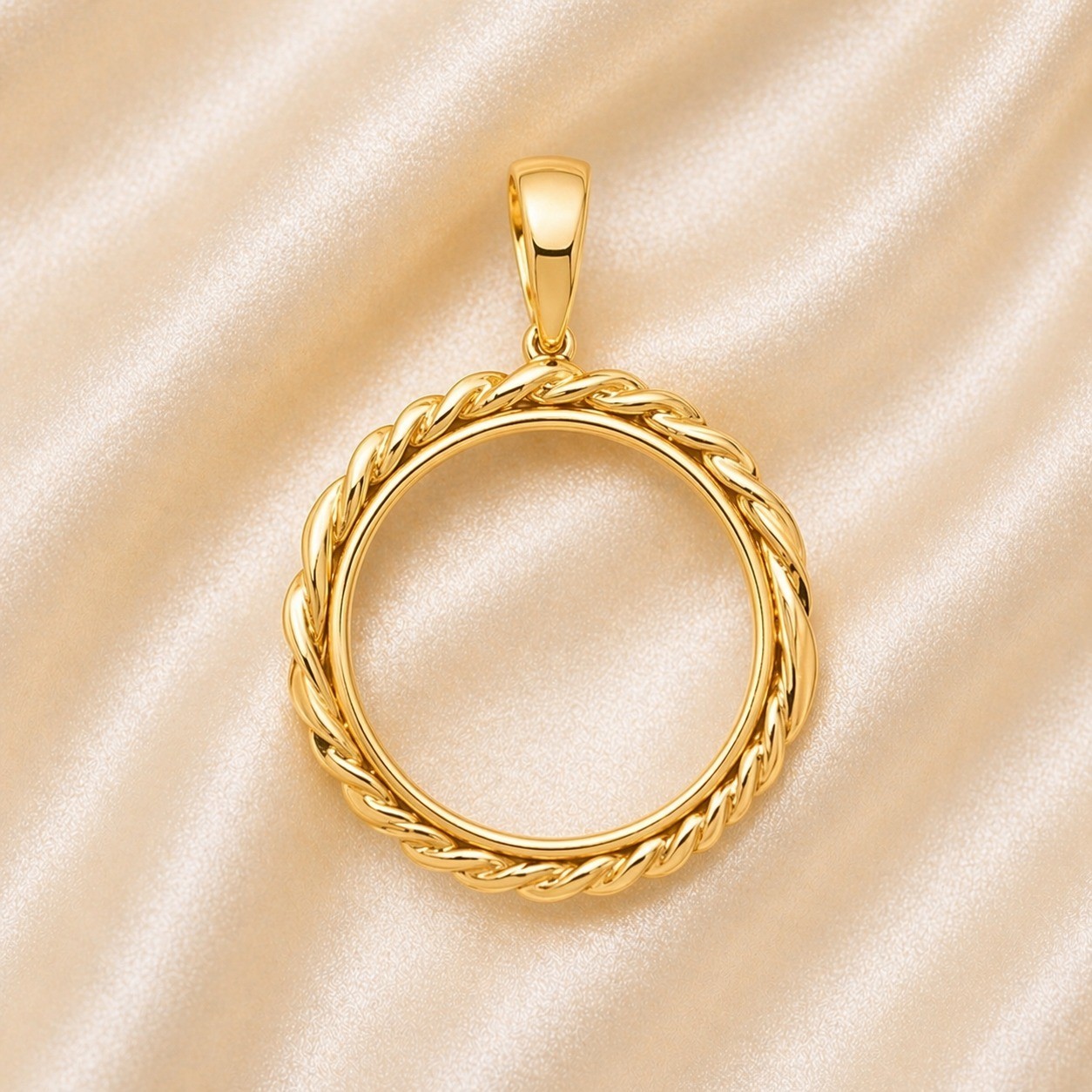14K Gold Plated Coin Frame Pendant Round Rope Coin Holder Necklace Empty Setting