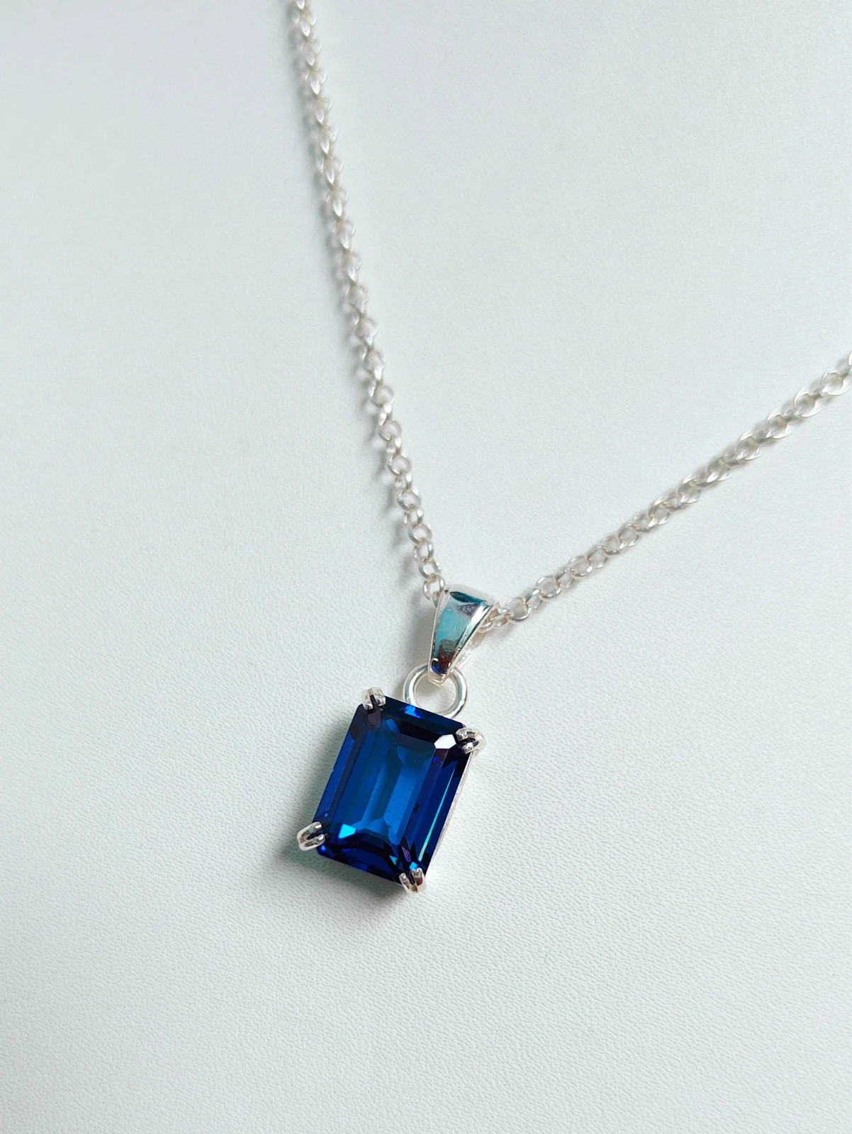 5.00 Ct Emerald Cut Natural Sapphire Diamond Gorgeous Pendant 14K White Gold