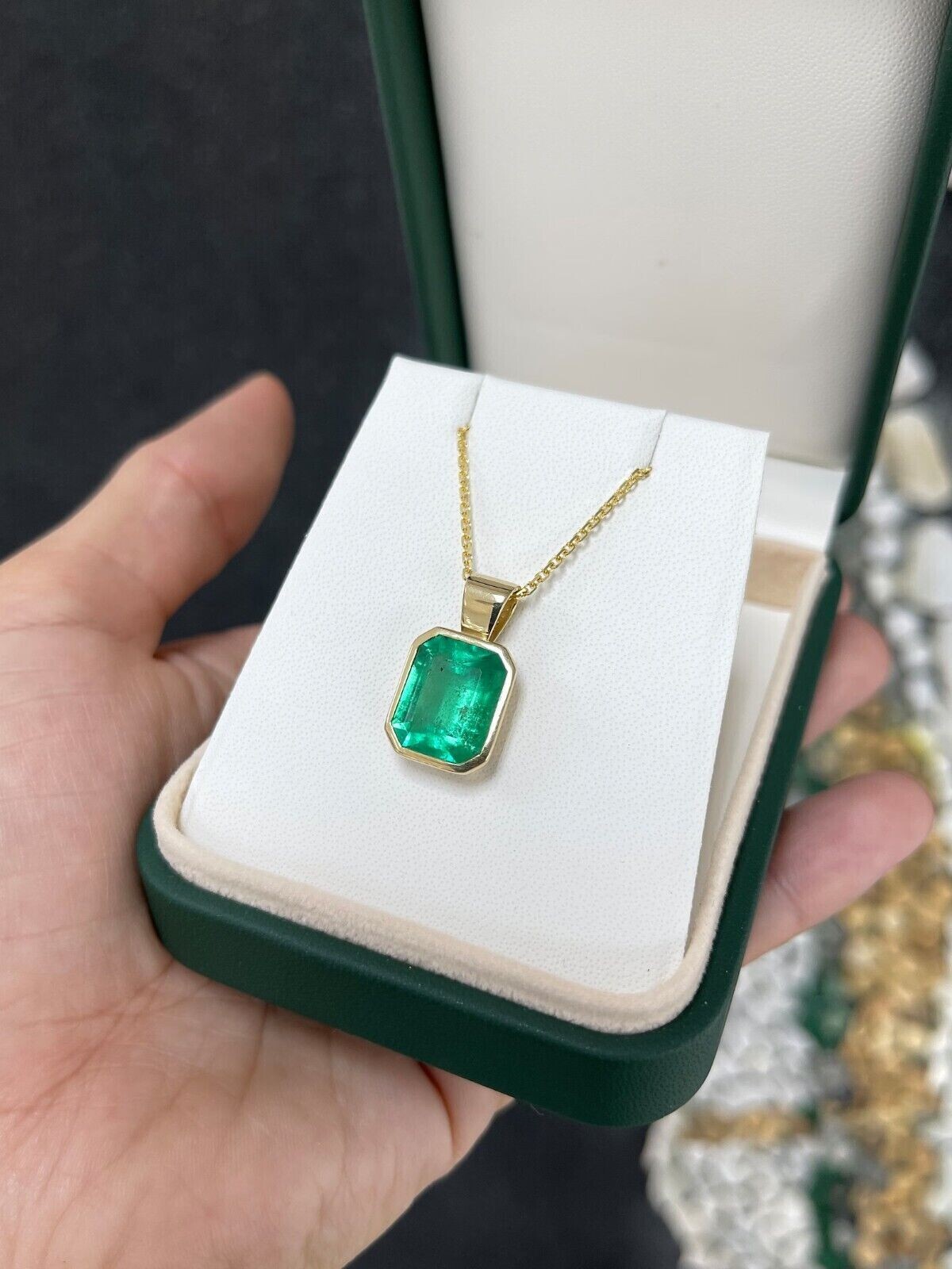 3.00CT Bezel Set 14K Yellow Gold Certified Women’s Pendant Natural Green Emerald