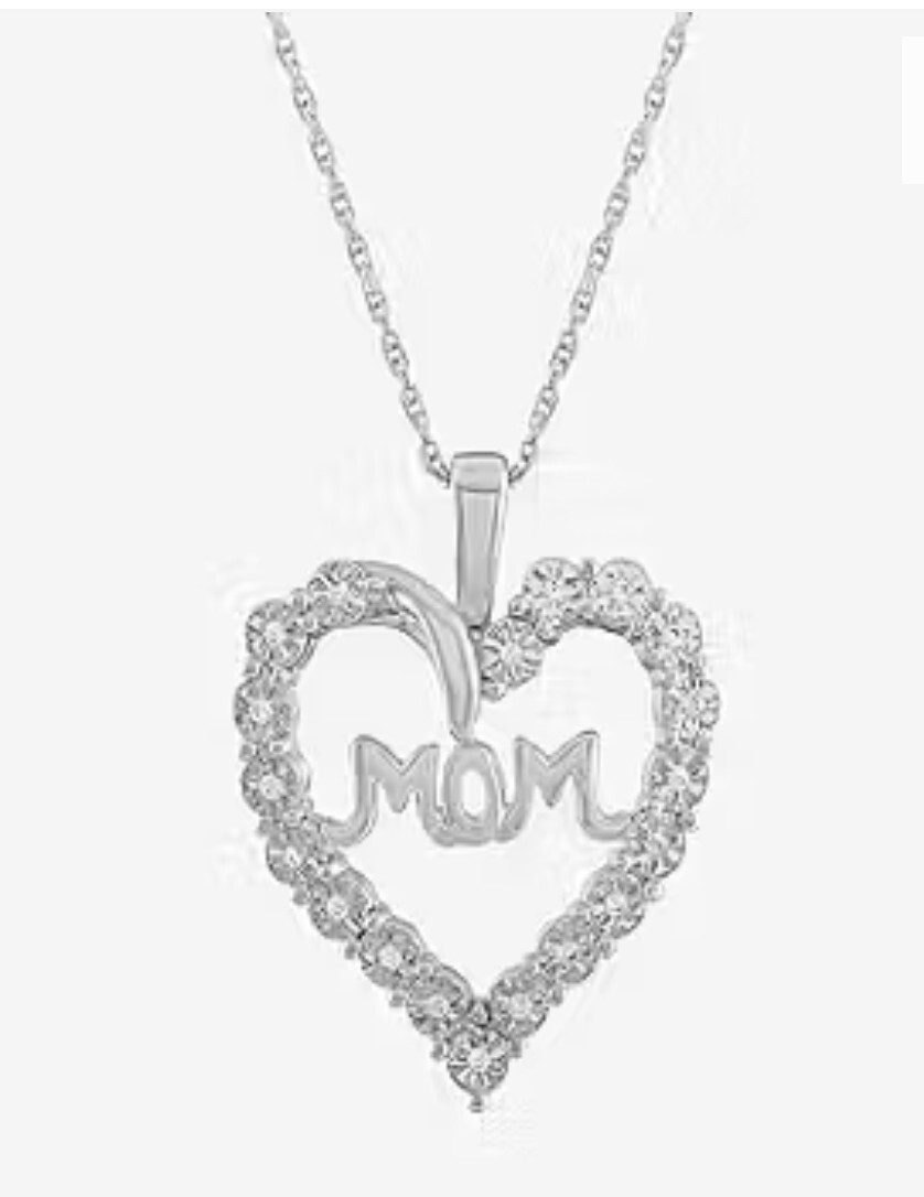 Yes Please! “Mom” Womens 1/10 CT. T.W. Mined White Diamond Sterling Silver Heart