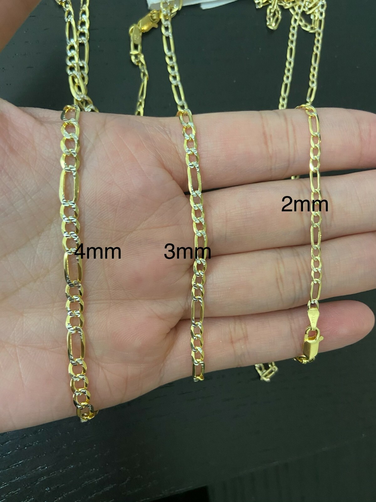 Men Diamond Cut 2mm 3mm 4m Figaro Chain 14k Gold Solid 925 Silver Two Tone ITALY