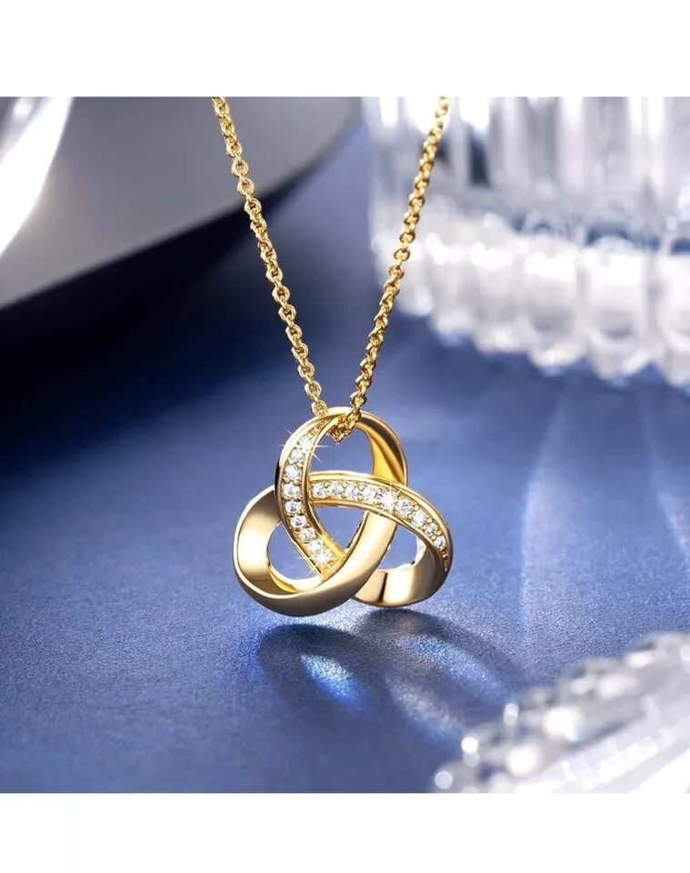 1.00Ct Real Moissanite Trendy Love Knot Infinity Pendant 14K Yellow Gold Plated