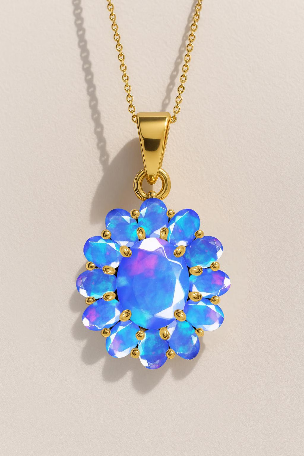 Natural Blue Opal Gemstone Pendant Necklace, Genuine Opal Gemstone Necklace
