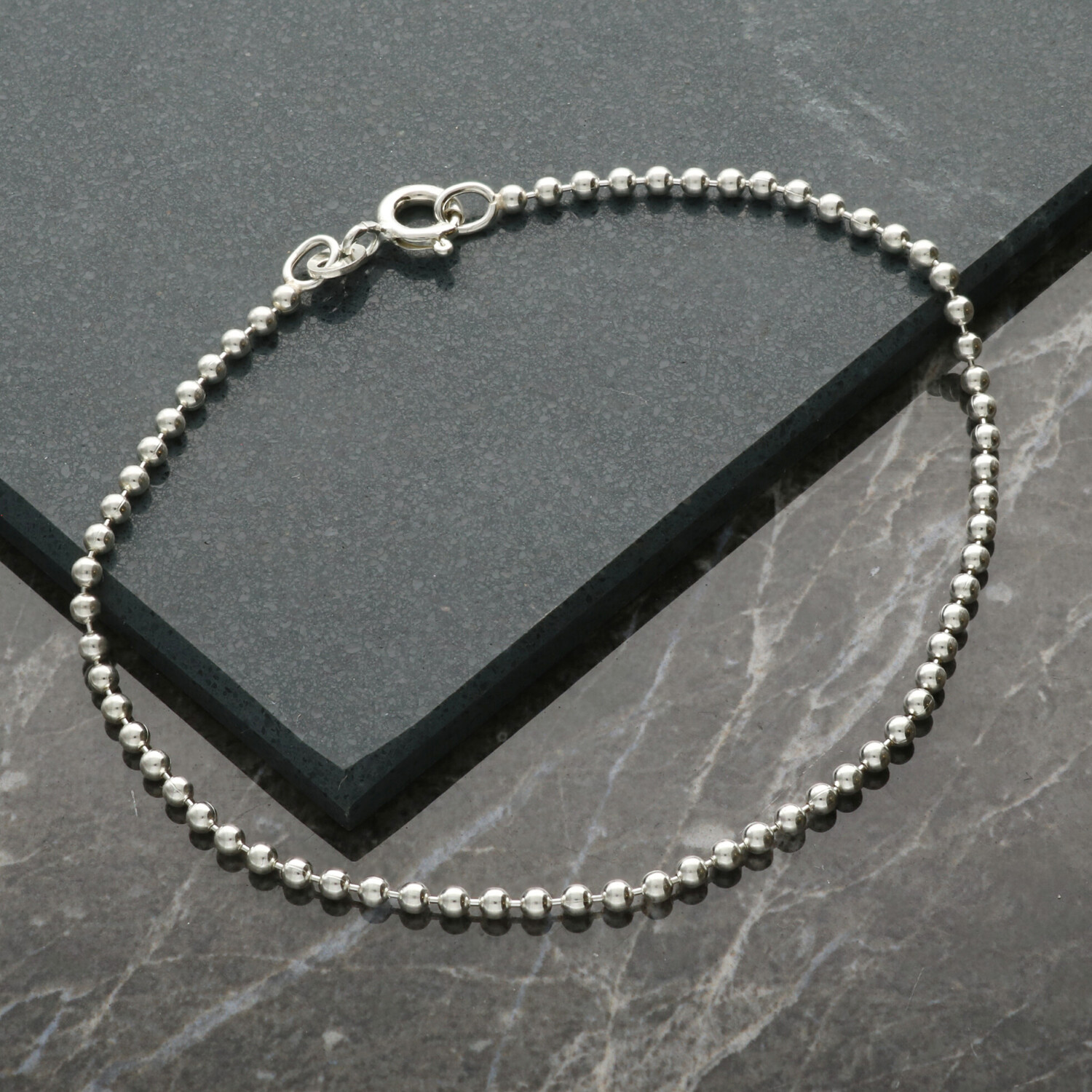 Sterling Silver Ladies Bead Ball Charm Bracelet Anklet Various Widths & Lengths