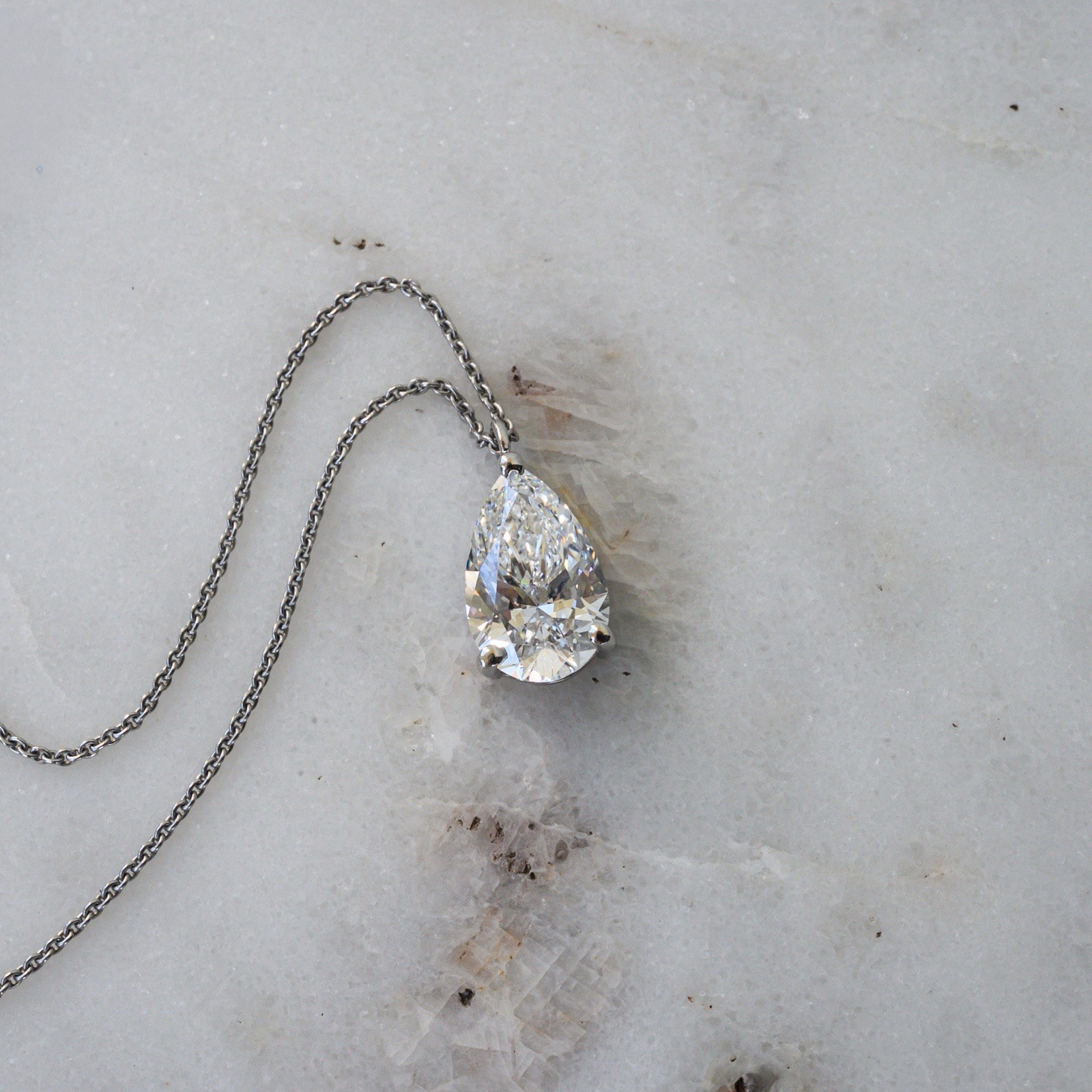 Platinum 950 3.02ct Lab Grown Pear Diamond Solitaire Necklace E VVS1