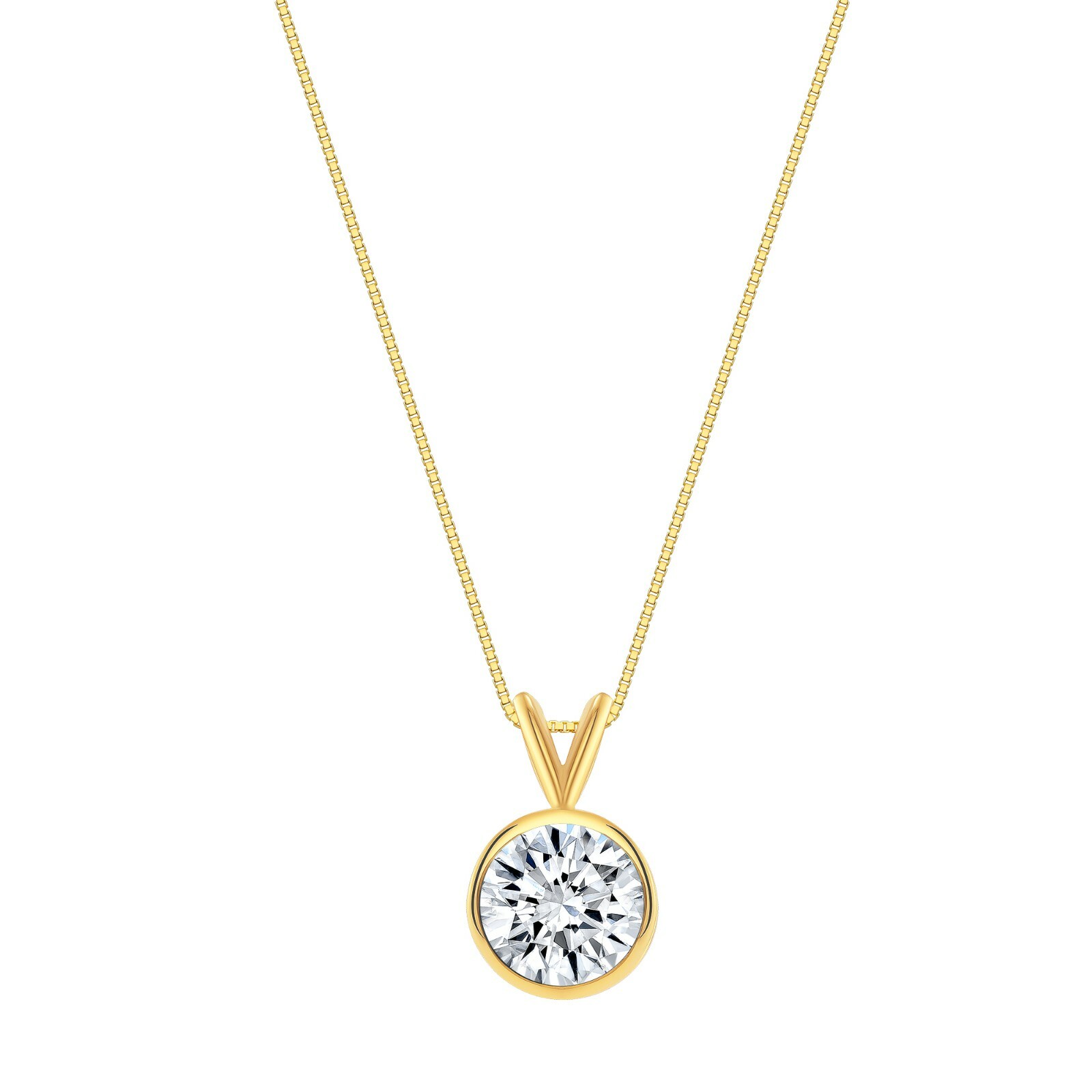 3 Ct Round 14K Yellow Gold Simulated Diamond Solitaire Pendant Necklace Bezel 18
