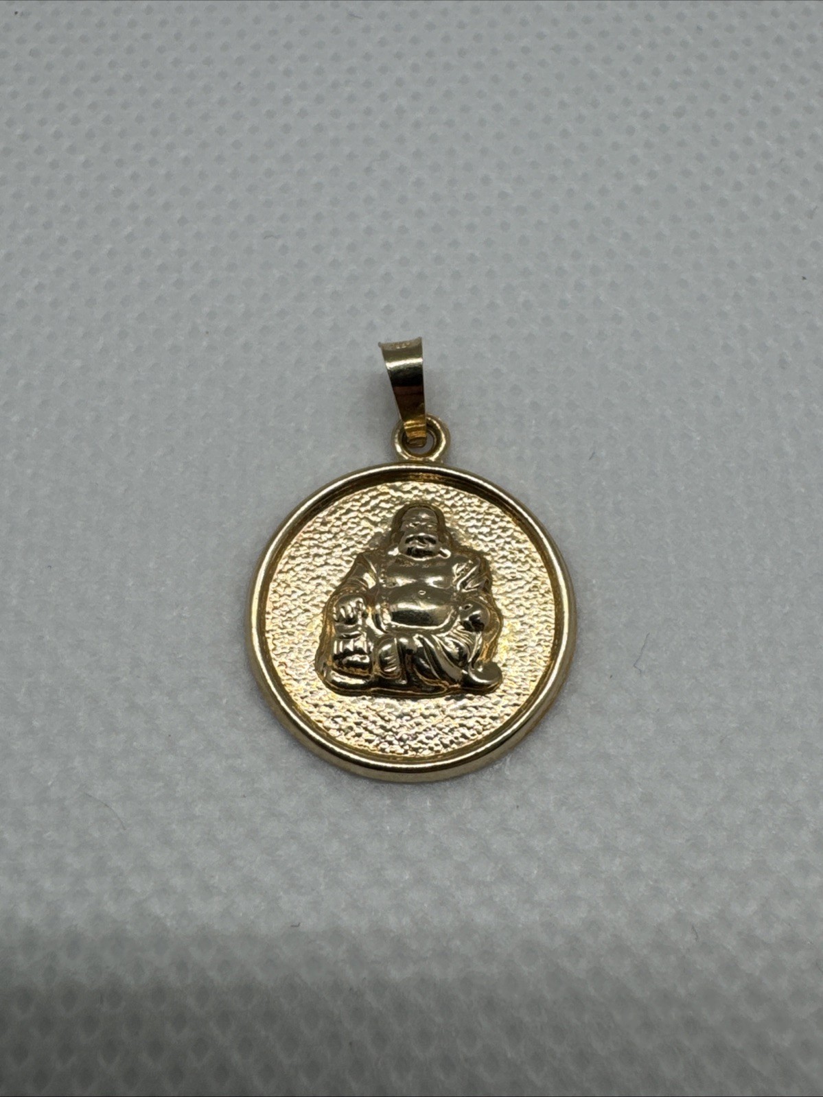 14k 585 Yellow Gold Hollow Buddha Charm Pendant Buddhism Round 16.7mm 1.22g