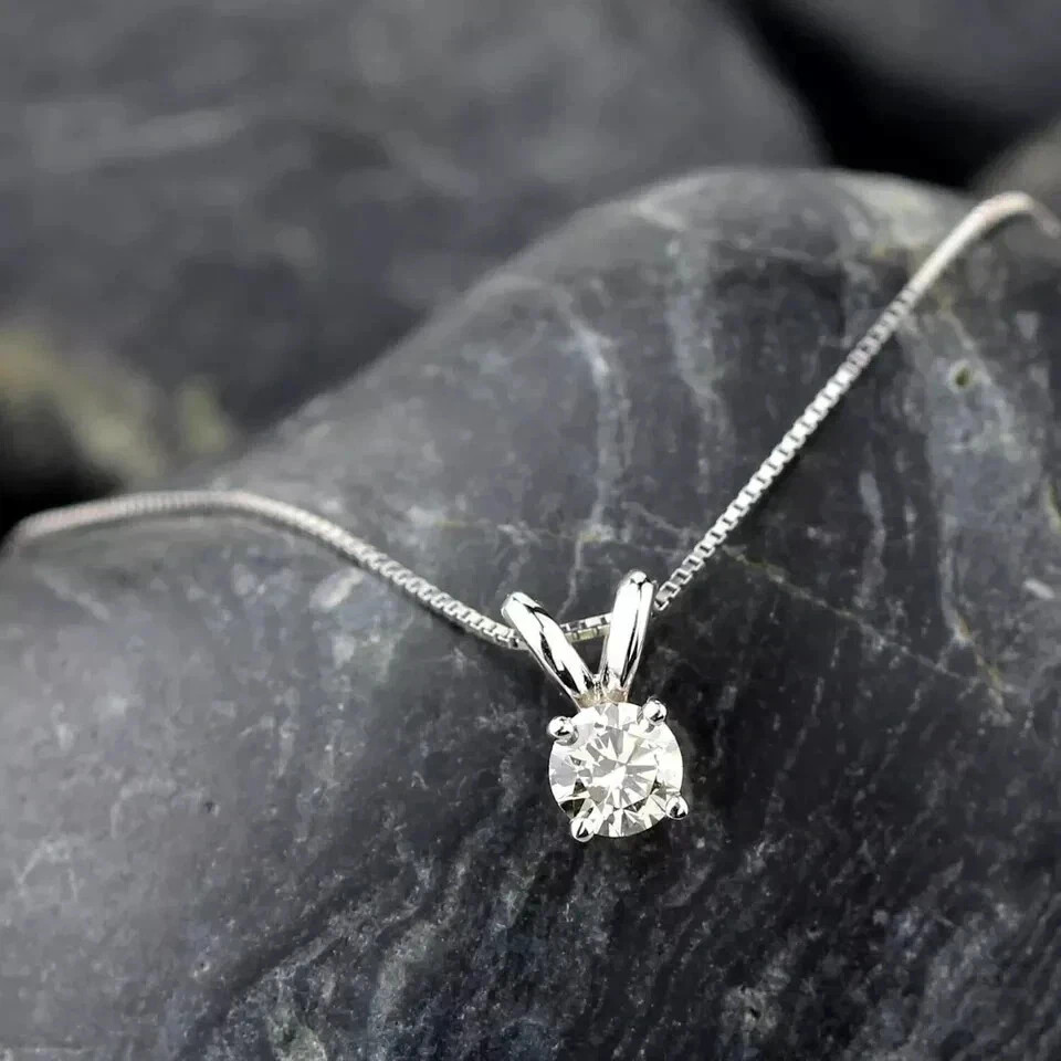 2Ct Real Moissanite Solitaire Pendant Necklace Women’s 14k White Gold Plated