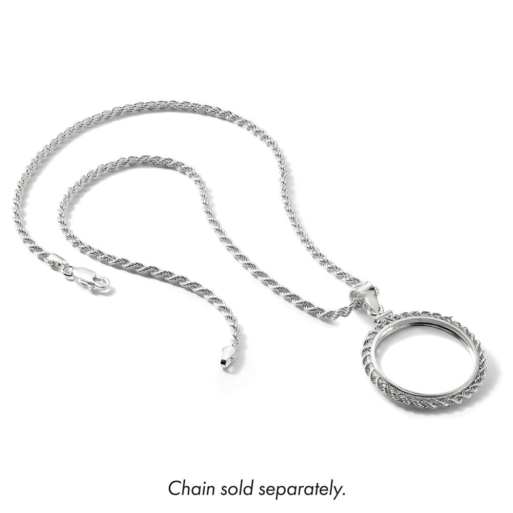 Sterling Silver Rope 26.4 x 1.8mm Susan B. Anthony Screw Top Coin Bezel Pendant