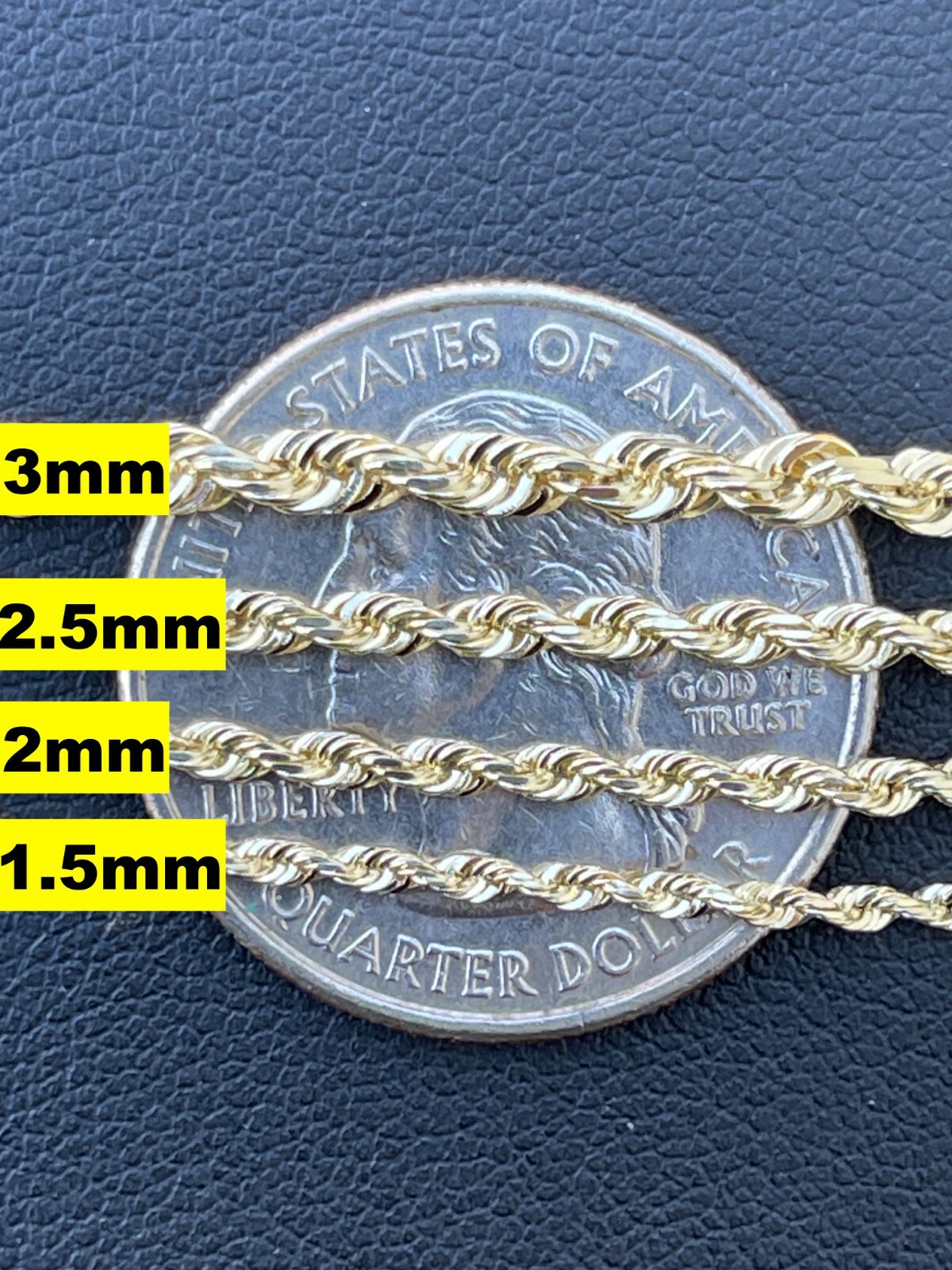 Men’s Women’s Real 10k Yellow Gold Solid Rope Chain Necklace 1.5mm-6mm