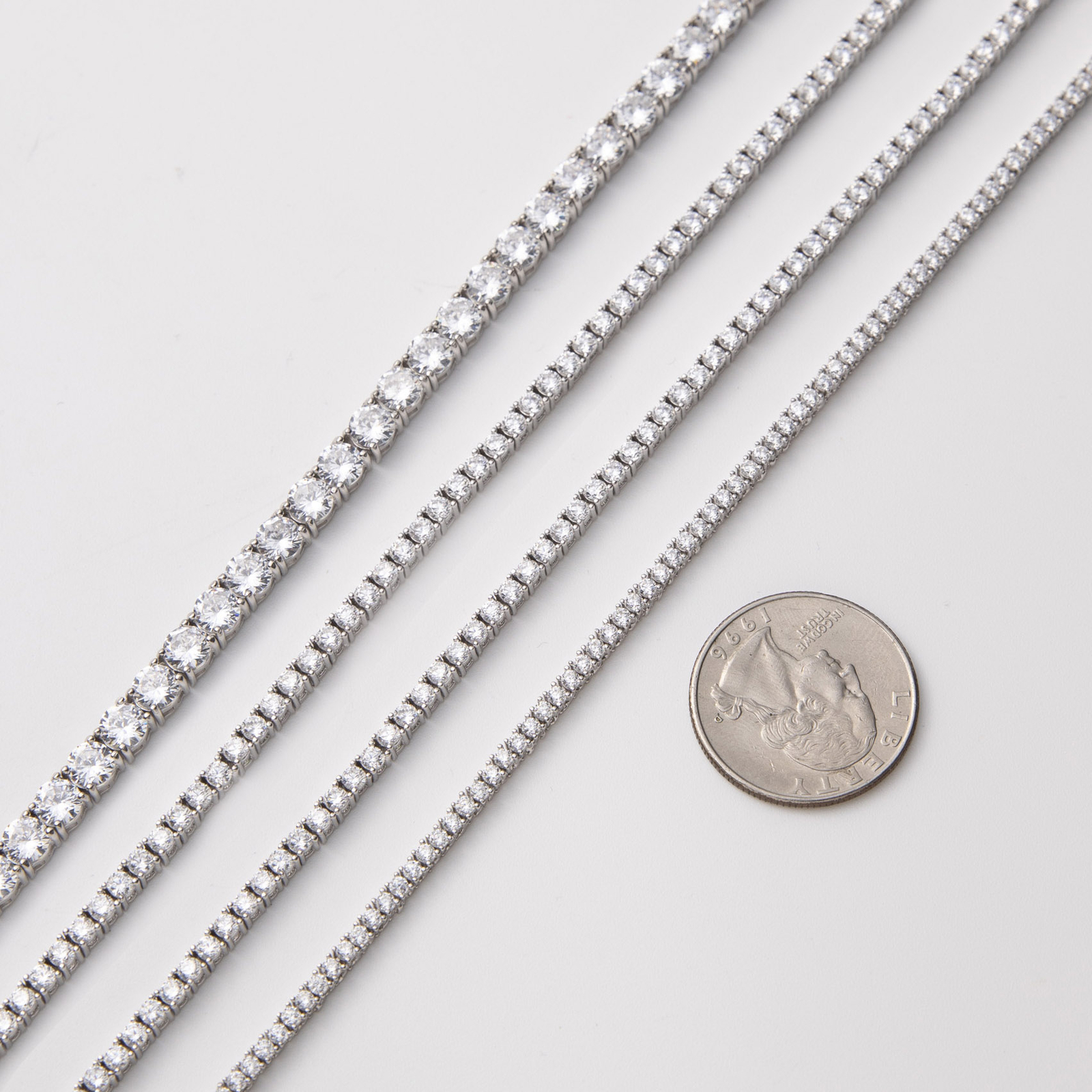 Round-Cut Shiny Tennis Chain Necklace Sterling Silver 925 All Sizes