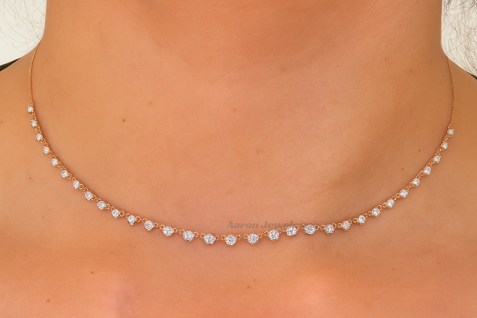 3.00ctw Round Lab-Created Diamond Station Necklace IGI Bezel 14K Rose Gold 18″
