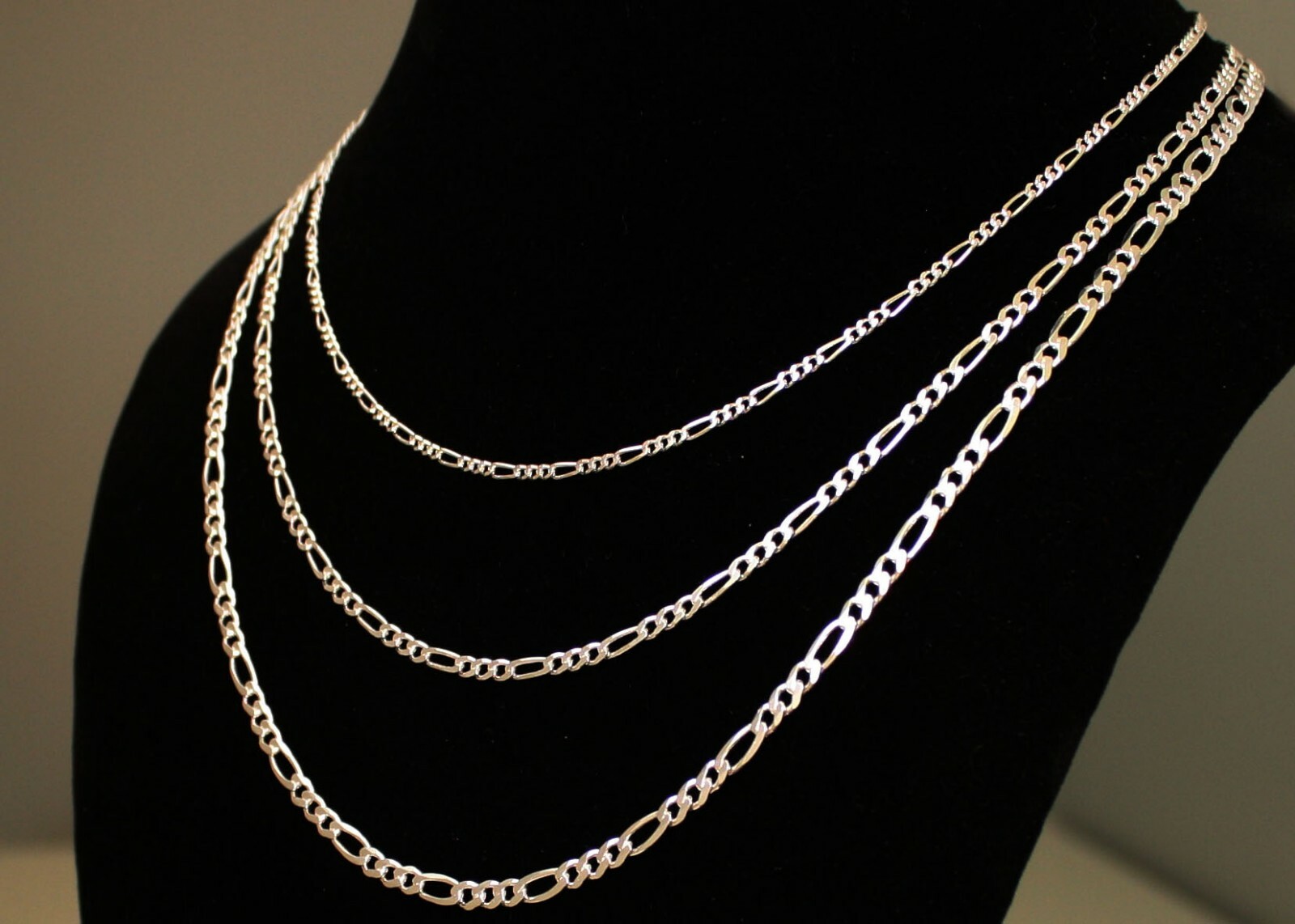 Figaro Necklace STERLING SILVER 16 18 20 22 24 26 28 inch 2.2mm 3mm 3.85mm width