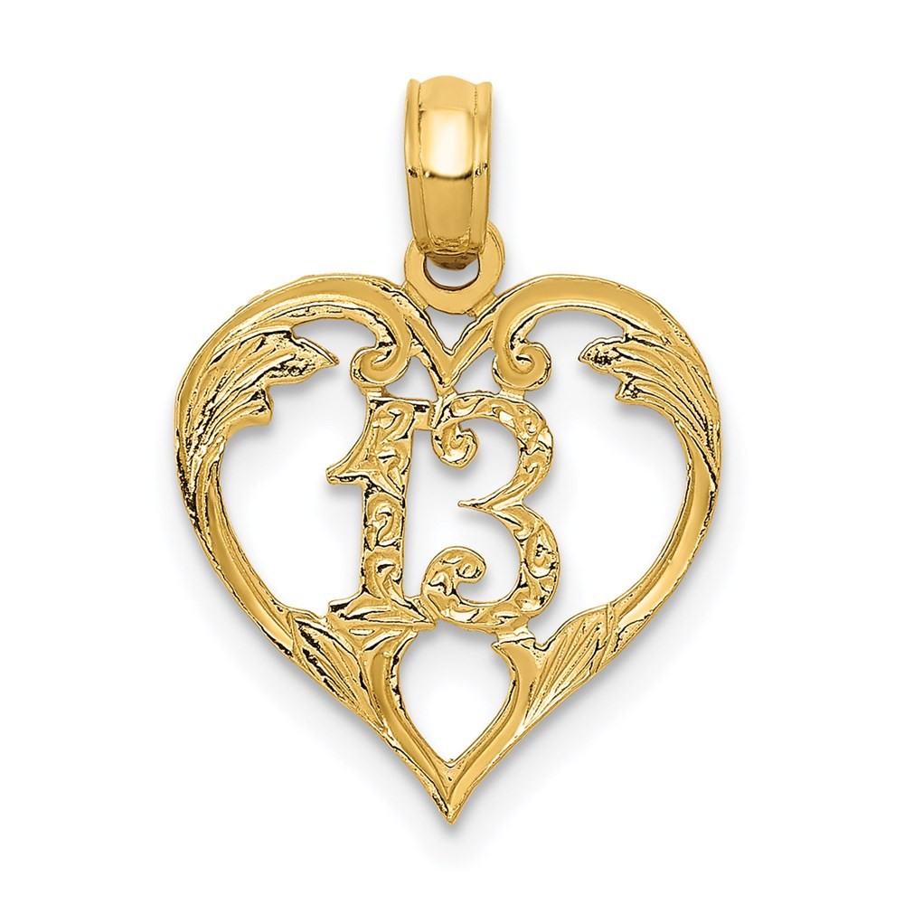 Real 14K Yellow Gold 13 in Heart Cut-out Pendant; 0.67 g; Length: 17.65 mm