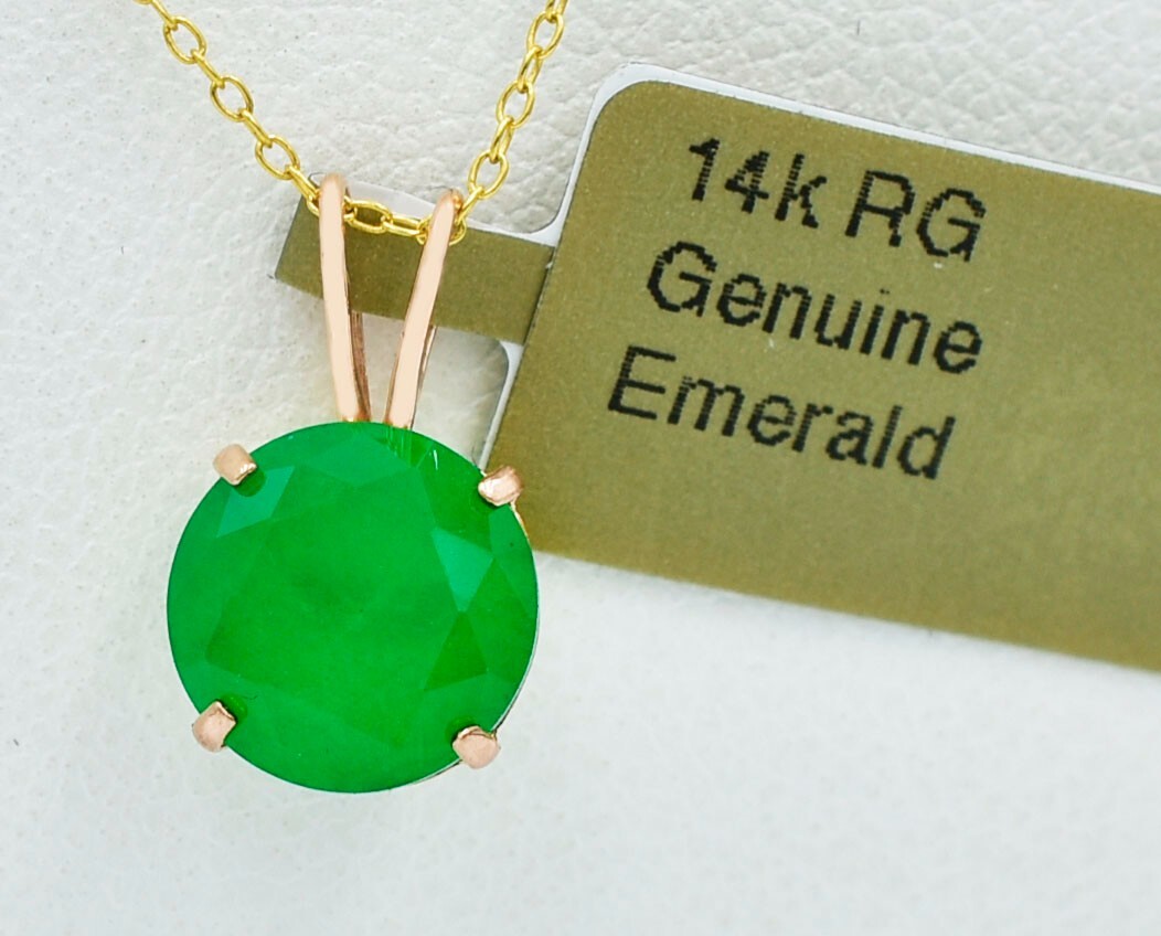 GENUINE 3.75 Cts EMERALD PENDANT 14K ROSE GOLD – Free Appraisal Service – NWT