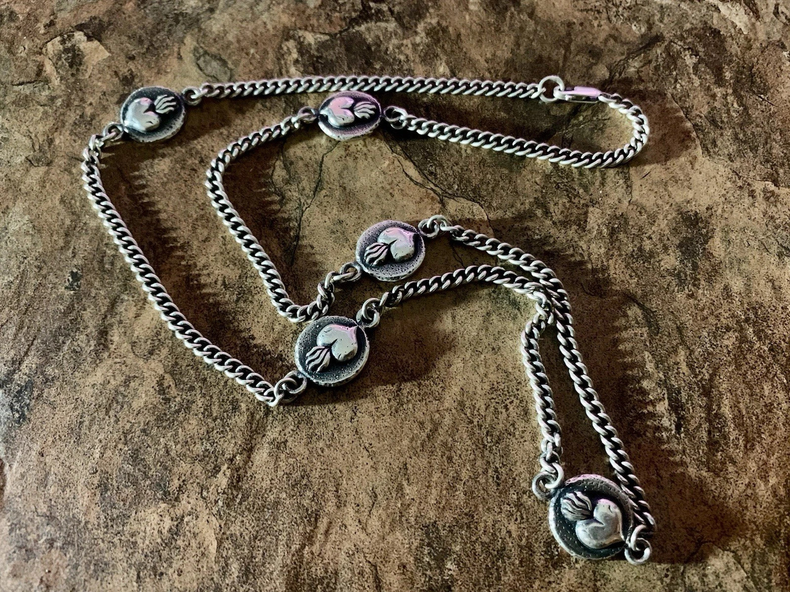 King Baby Studio Sterling Silver Five Station Heart Necklace 24”